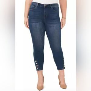 CeCe Plus Size Mid Rise Jeans with Pearl Trim